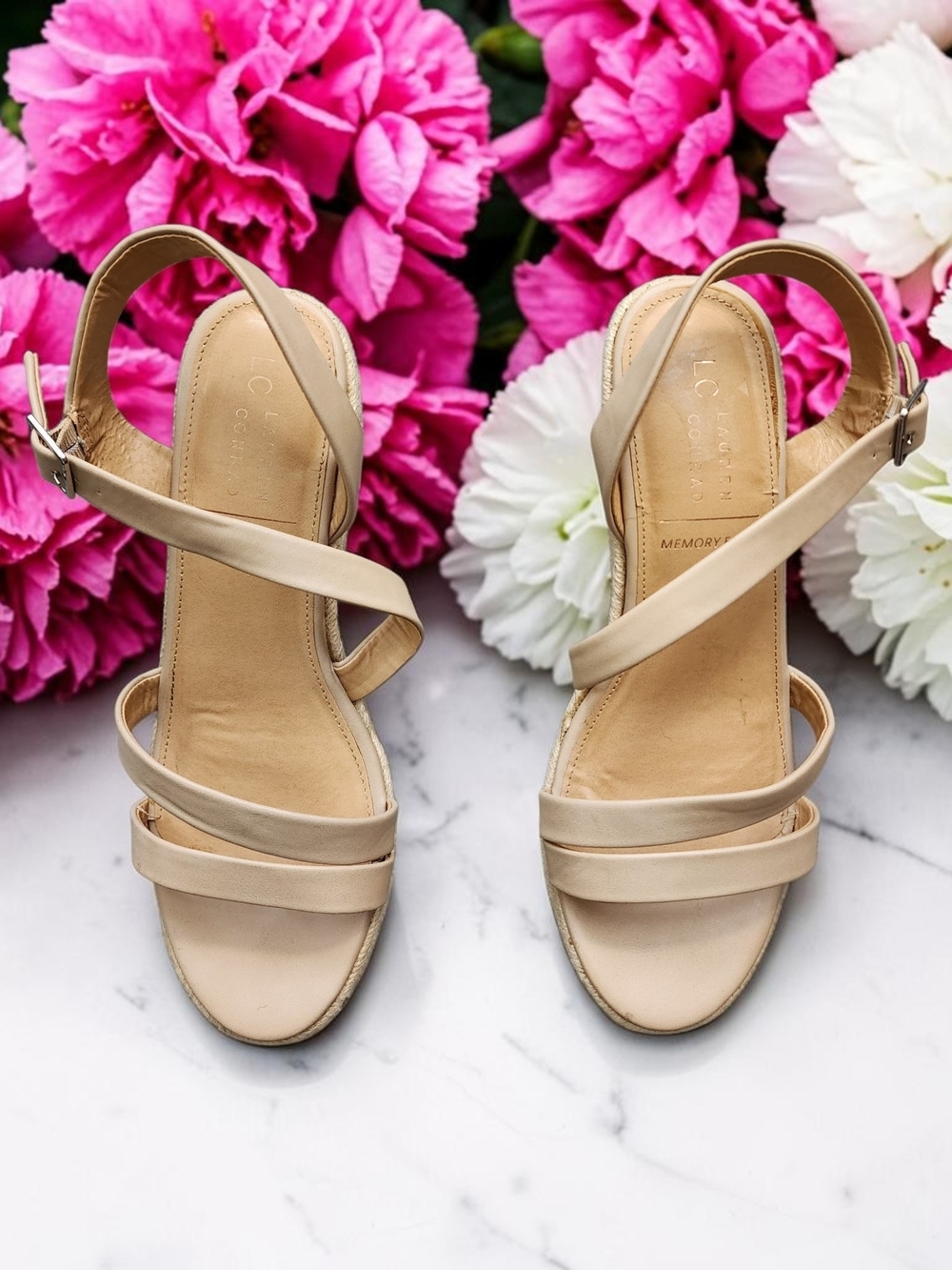 LC Lauren Conrad Beige Strappy Slingback Sandals